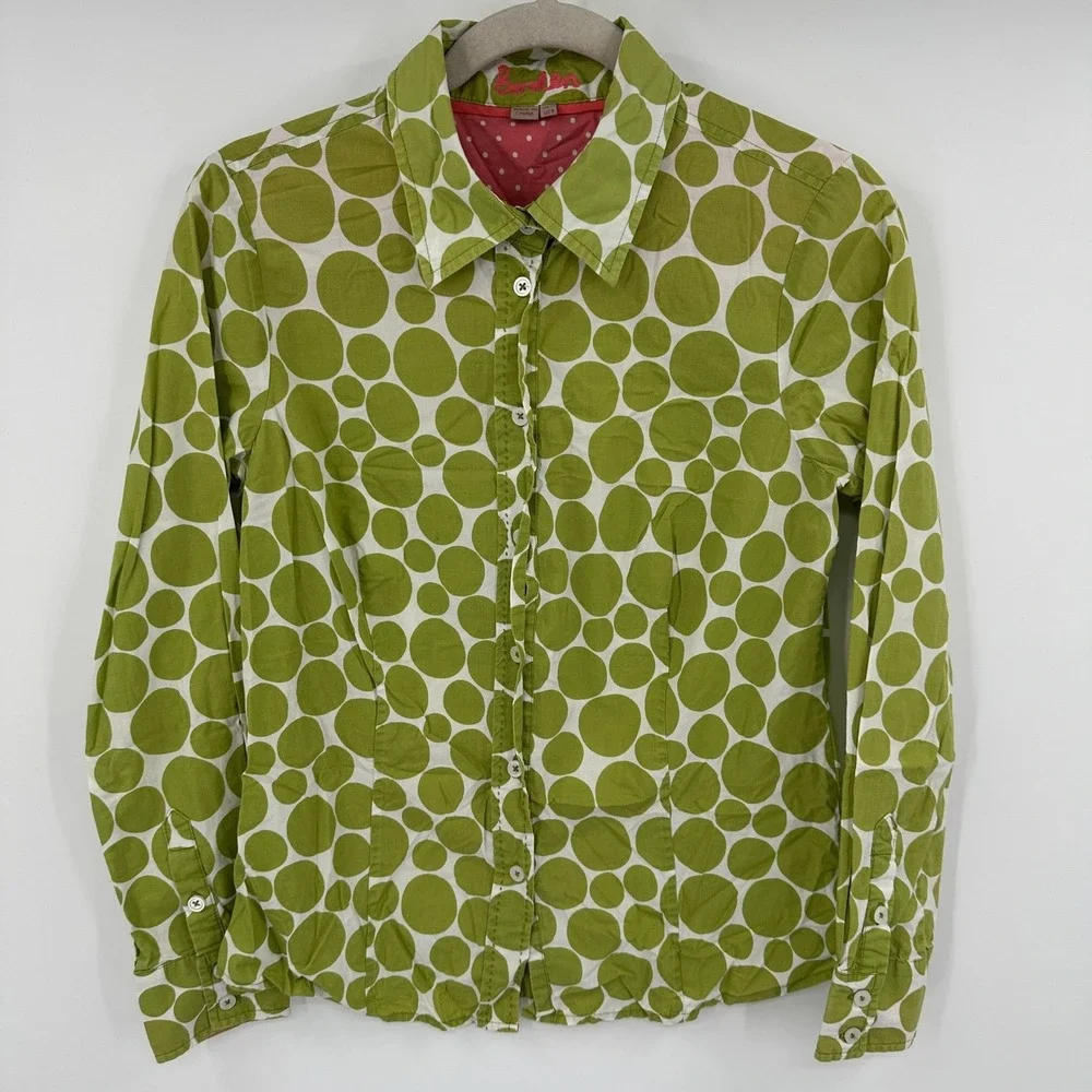 Boden Womens Green White Polka Dot Button Down Shirt UK 12 US 8 Cotton - Picture 1 of 9